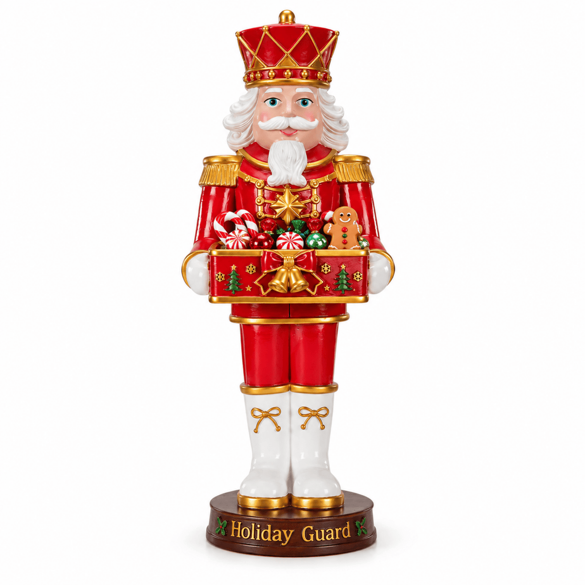 Rayocon Christmas Nutcracker Decor, 24.4 Inch Resin Soldier Statue with Display Tray, Red & Gold