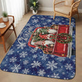 Red Truck Christmas Washable Area Rugs for Living Room Bedroom, Large Non Slip Indoor Floor Carpet Absorbent Xmas Tree Gnomes Navy Blue Snowflake Door Mat Rugs for Bathroom Entryway 63"x90.6"