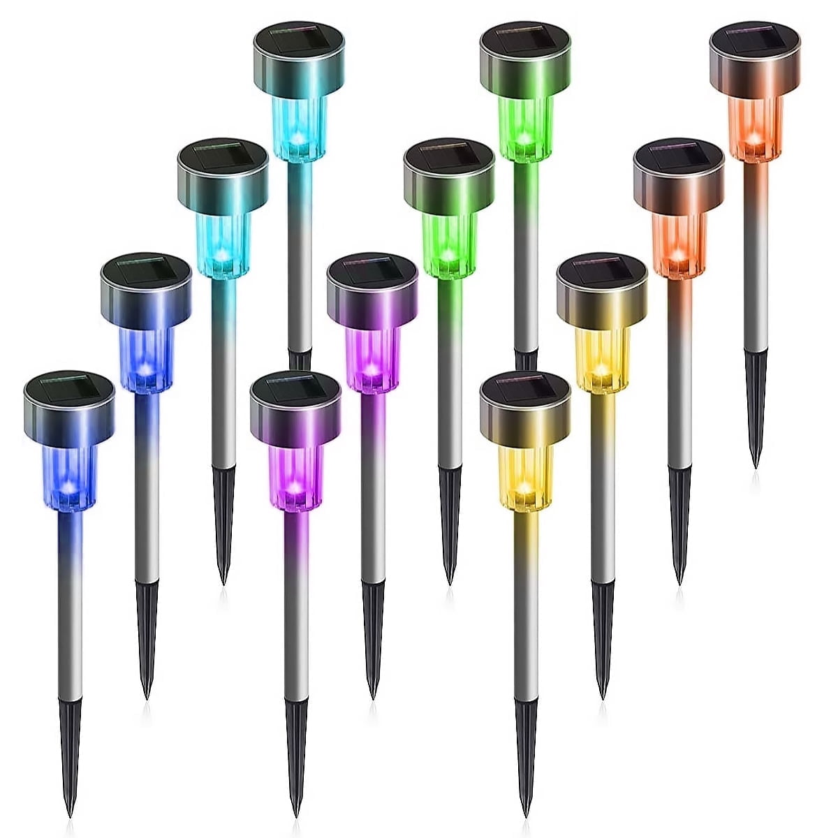 Rirool 12 Pack Solar Pathway Lights Outdoor, Stainless Steel Waterproof LED Landscape Lighting, Auto On/Off Garden Stake Lights for Yard Walkway Lawn, Multicolor