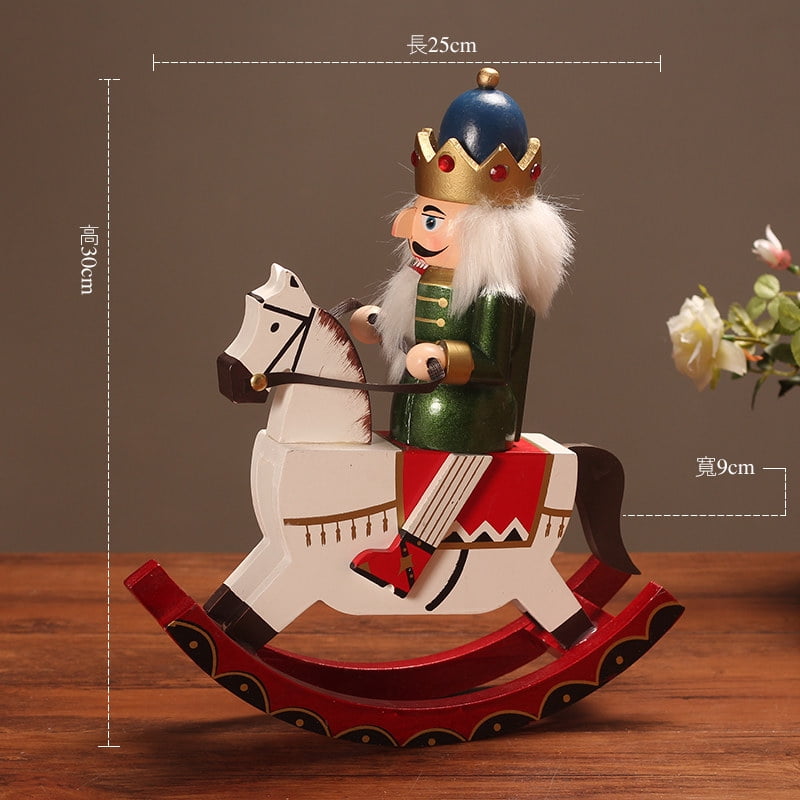Rocking Horse Nutcracker Soldier Figurine, Retro Wooden Christmas Ornament, Decorative Tabletop Accent for Living Room, TV Cabinet, Wine Cabinet and Home Decor,Green