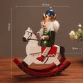 Rocking Horse Nutcracker Soldier Figurine, Retro Wooden Christmas Ornament, Decorative Tabletop Accent for Living Room, TV Cabinet, Wine Cabinet and Home Decor,Green