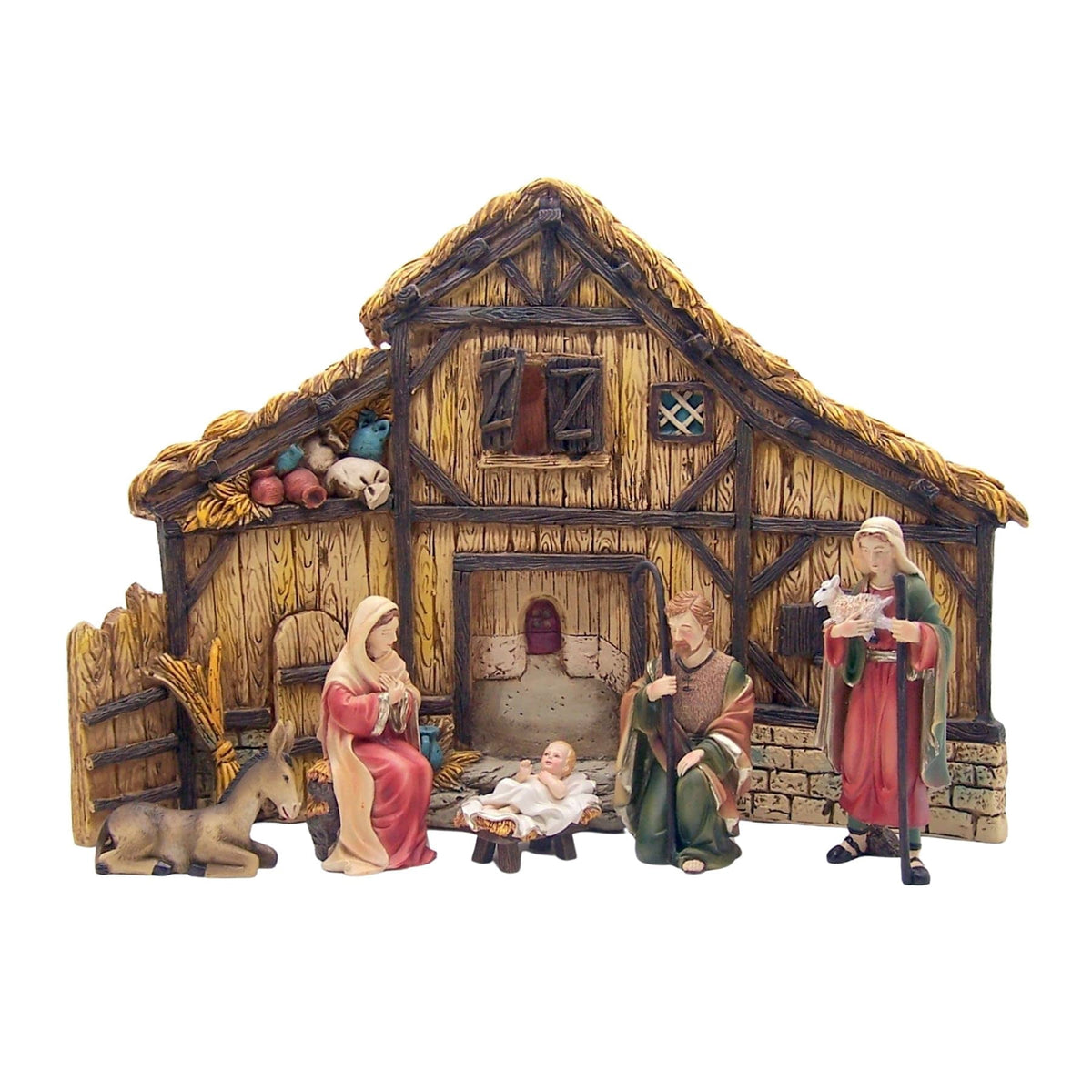 Roman Nativity with Stable Shepherd and Donkey 6 Piece Set