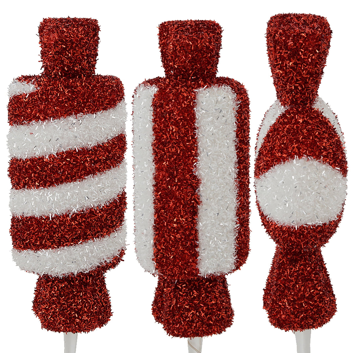 Outdoor LED Tinsel Candy Christmas Pathway Lights, Red and White, Set of 3, by Holiday Time