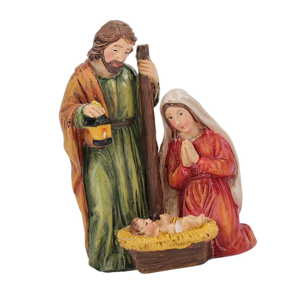 SDFGTstore Resins Manger Nativity Scene Miniature Figurine Holy Family Statue Ornament Gift