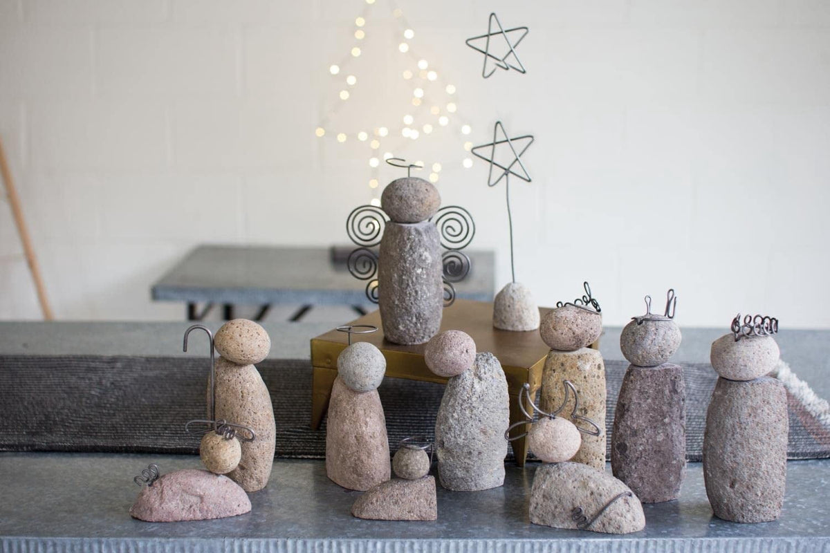 Kalalou Transitional River Rock Nativity Scene, Set of 12, ‎12 Inches Dia, Gray