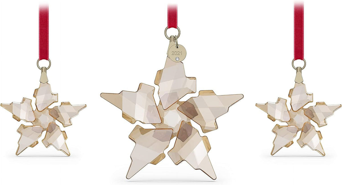 SWAROVSKI Christmas Ornament, 2021 Annual Edition, Festive, Set of 3, Champagne Crystal