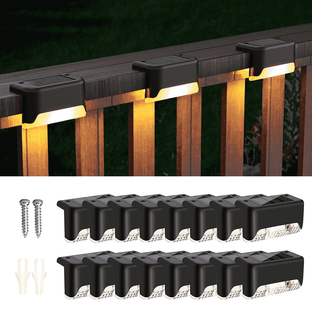 SZRSTH Solar Outdoor Lights Waterproof 16PCS LED Solar Step Deck Lights Decor for Stairs Fence Yard Patio Pathway -Warm White