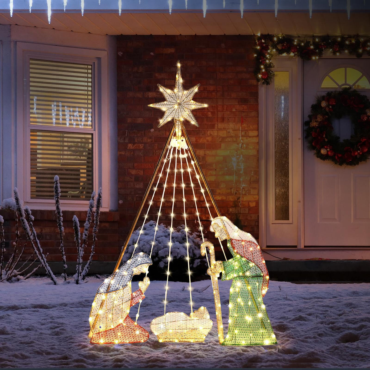 SalonMore 6Ft Lighted Christmas Nativity Set Outdoor Decor Nativity Decoration