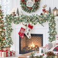 Scidweet Christmas Eucalyptus Garland, 2 Pcs 6.56 FT Artificial Greenery Garland Silver Dollar Leaves Boxwood Vines with White Buds for Home Wedding Party Table Mantle Xmas Decor