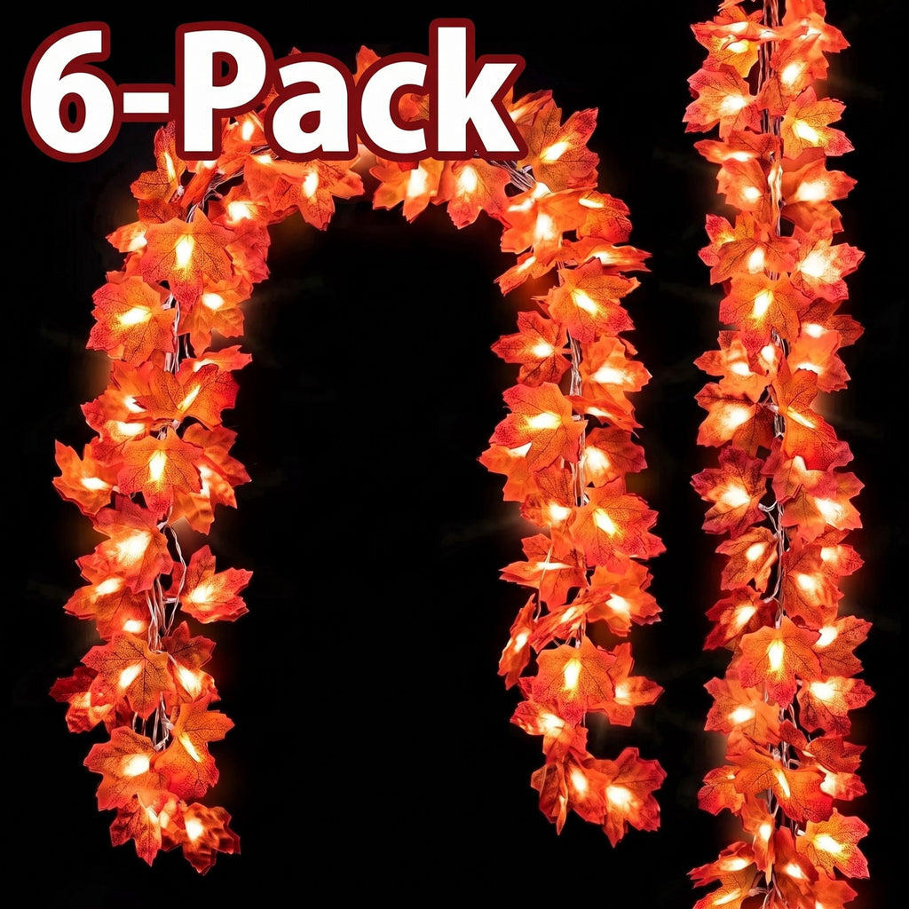 Scidweet 6 Pack Fall Garland with Lights, 60FT 120 LED Fake Autumn Maple Leaves Garland Indoor Outdoor Fall Decorations for Home Patio Party Table Thanksgiving Harvest Halloween Decor, Orange