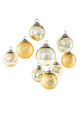 Serene Spaces Living Set of 9 Gold Glass Ball Ornaments for Christmas Tree, Holiday Decorations, Winter Wedding, Table Centerpiece