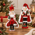 Set of 2 Wooden Christmas Nutcracker Figures, 14 Inch Santa Themed Holiday Decor