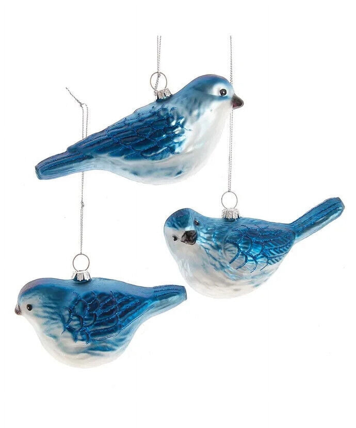 Set of 3 Glass BLUE BIRD Christmas Ornaments, by Kurt Adler
