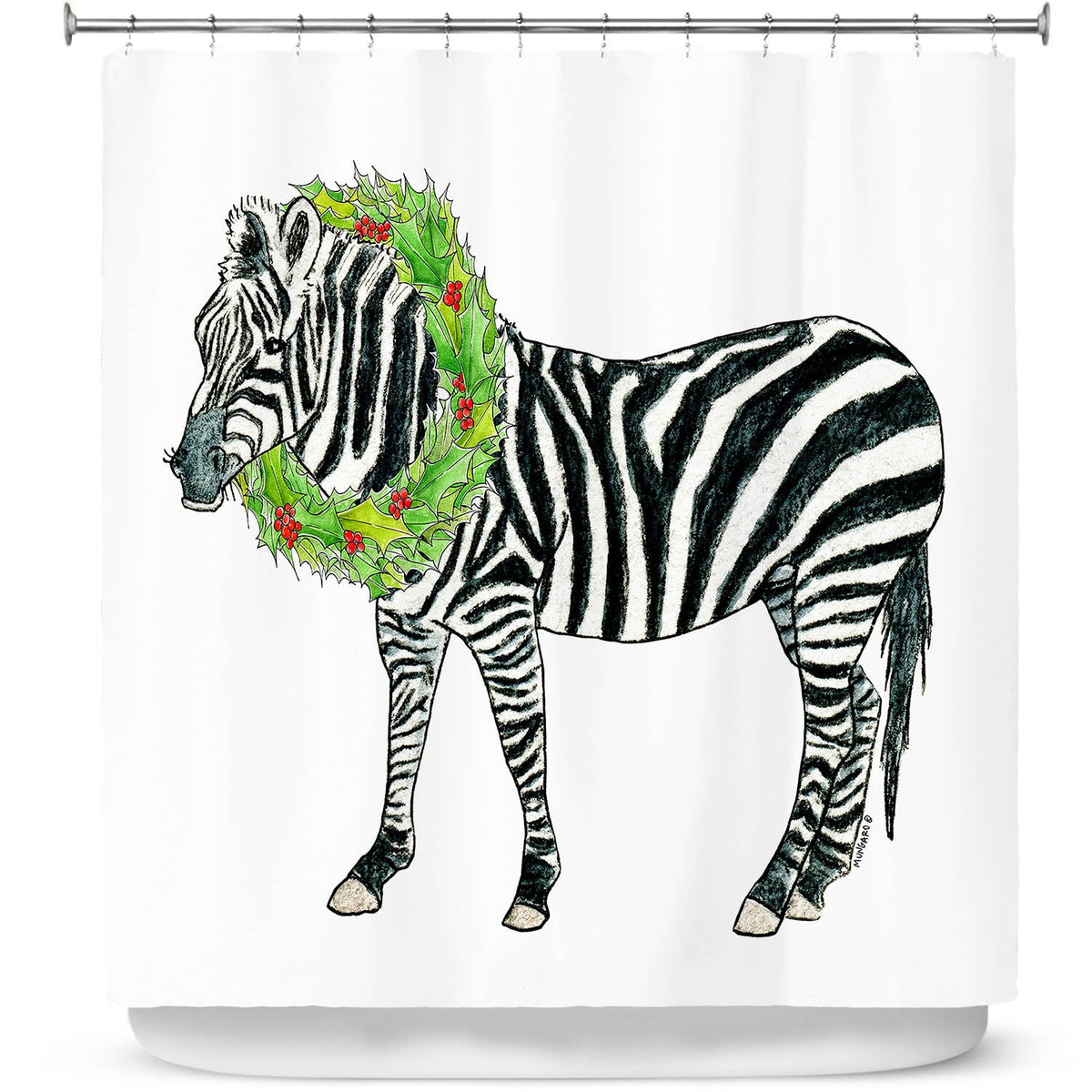 Shower Curtains 70" x 93" from DiaNoche Designs by Marley Ungaro - Christmas Wreath Zebra