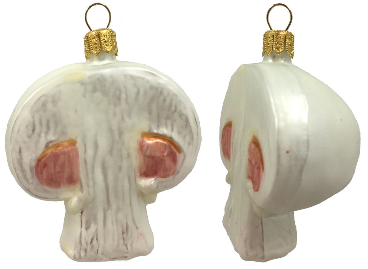 Sliced Mushrooms Polish Glass Christmas Ornaments Set of 2 Food Decoration