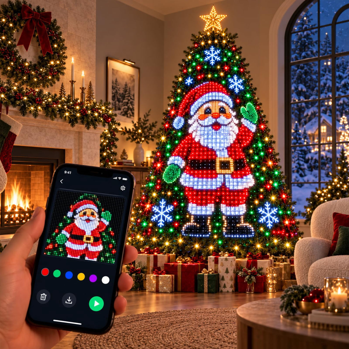 Smart Animated Christmas Tree Lights,Animated Christmas Tree Lights Create Colorful DIY Patterns, Text, And Effects from Your Phone for Trees, Windows, And Walls
