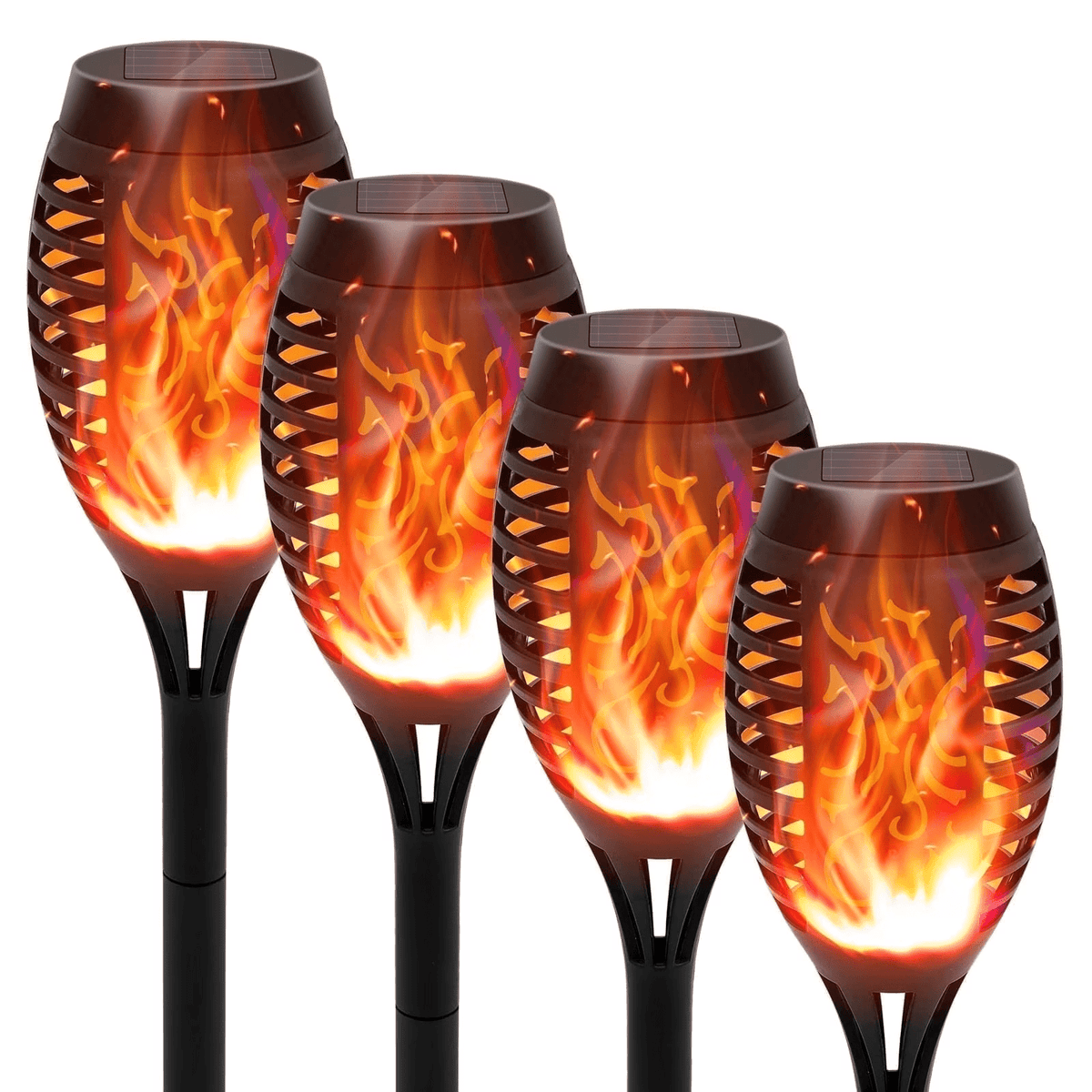 Solar Torch Lights with Flickering Flame, Solar Flickering Lights, 4 Pack Solar Lights Outdoor Waterproof Solar Pathway Lights Landscape Lighting for Garden Lawn Patio Yard Outdoor Decorations