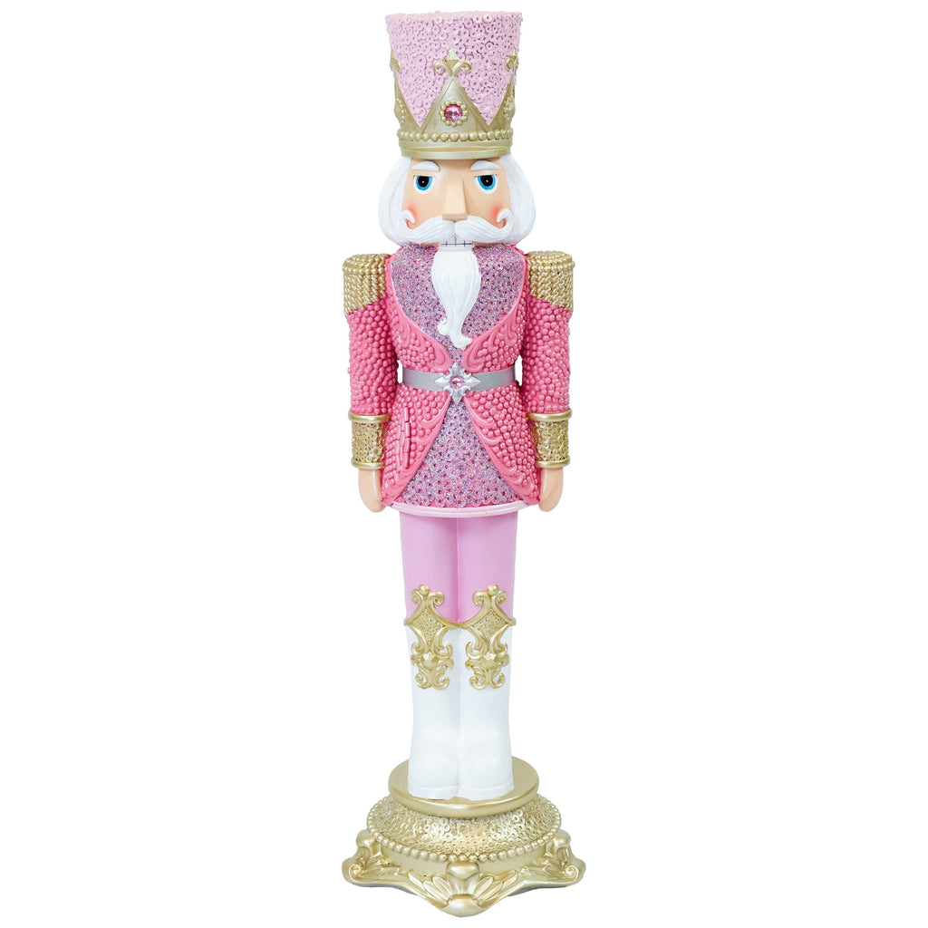 Sunnydaze Pink Polyresin Kenneth the Princely Nutcracker Christmas Statue, 37"