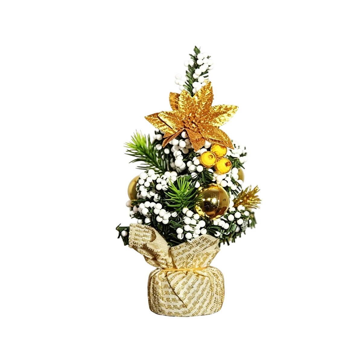 Surpdew Mini Christmas Tree Table Top Decorations- 9" Artificial Small Pine Trees with Burlap Base on Desktop, Shelves, Bedroom, Miniature Scenes Xmas for Home, Office, Party Decor