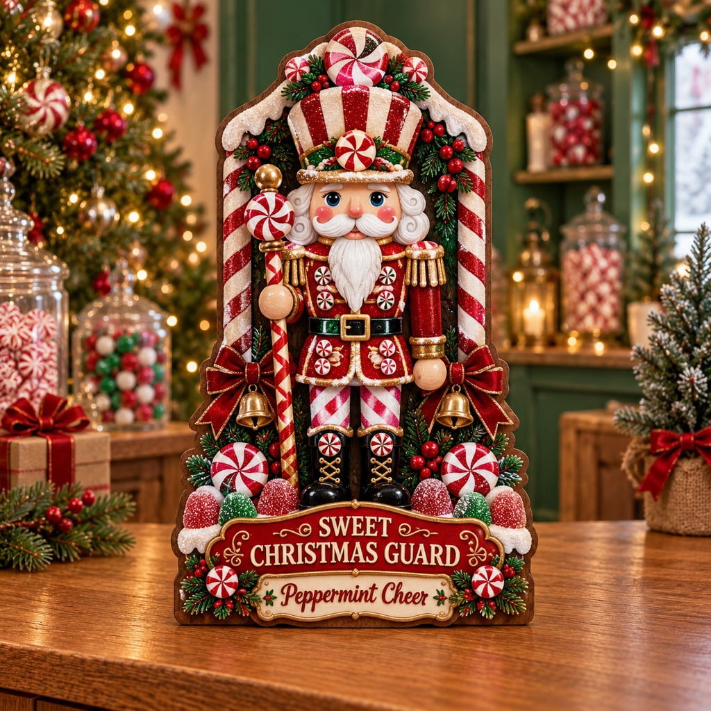 Sweet Christmas Guard Tabletop Decor With Peppermint Nutcracker