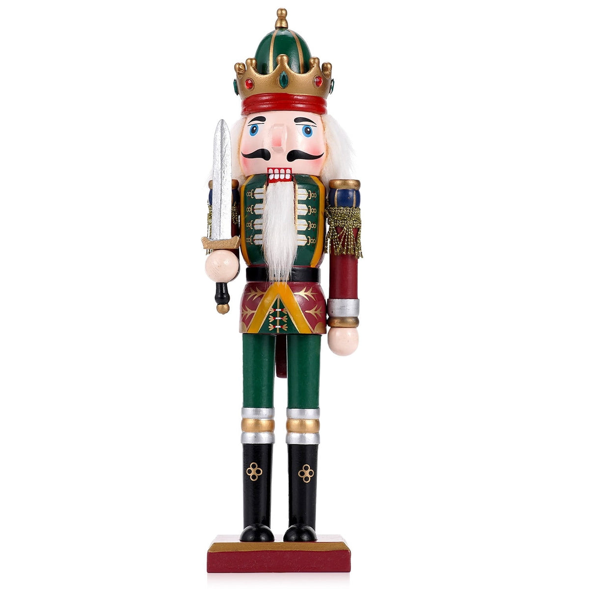 TJT 4Pc Nutcracker Decorations Set, Wooden Nutcracker Soldier Christmas Ornaments Collectible Festive Xmas Figures Decor Gift Indoor, 12'' Green Red