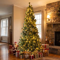 TLSUNNY 8ft Pre-lit Artificial Christmas Tree, W/ 1000 Branche Tips, 450 LED Warm Lights, Fluffy Snow Flocked Pine Tree, Metal Stand Hinged Xmas Tree for Party Holiday Decor