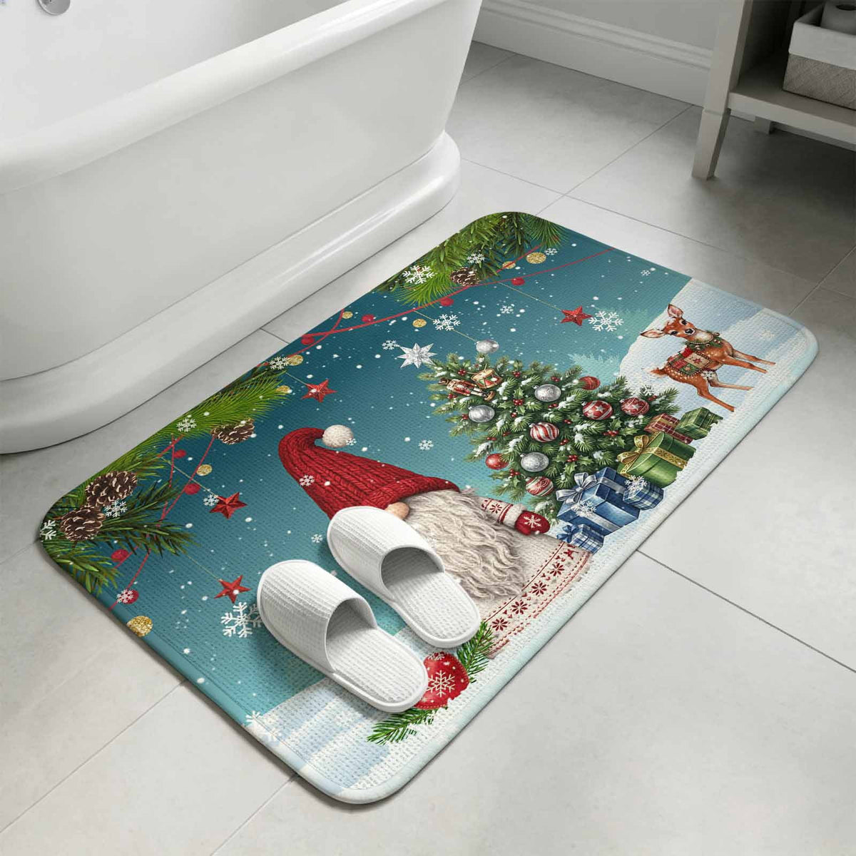 Red Truck Christmas Washable Area Rugs for Living Room Bedroom, Large Non Slip Indoor Floor Carpet Absorbent Xmas Tree Gnomes Navy Blue Snowflake Door Mat Rugs for Bathroom Entryway 63"x90.6"