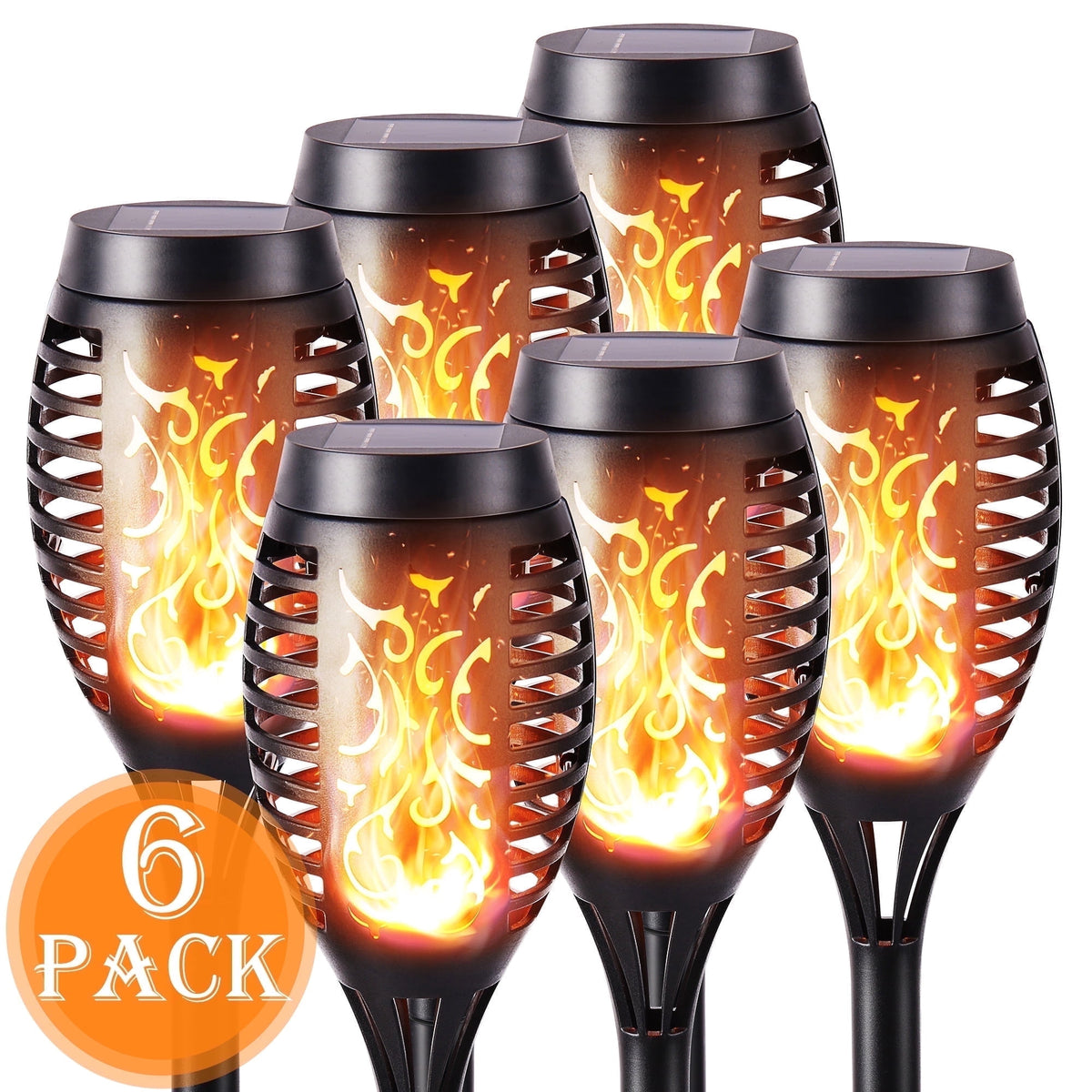 Toodour Outdoor Solar Lights, 6 Pack LED Solar Torch Lights with Flickering Flame, Waterproof Halloween Decoration for Patio Lawn Yard Pathway Garden