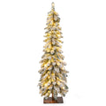 Topbuy 4FT Pre-lit Artificial Christmas Tree Snow-flocked Xmas Pencil Tree with 225 Branch Tips 100 LED Lights 2 Lighting Colors