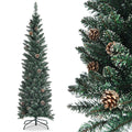 Topbuy 5FT Slim Pencil Tree Snowy Artificial Christmas Tree with 214 PVC Branch Tips & 25 Pine Cones Full Holiday Decoration Tree for Xmas