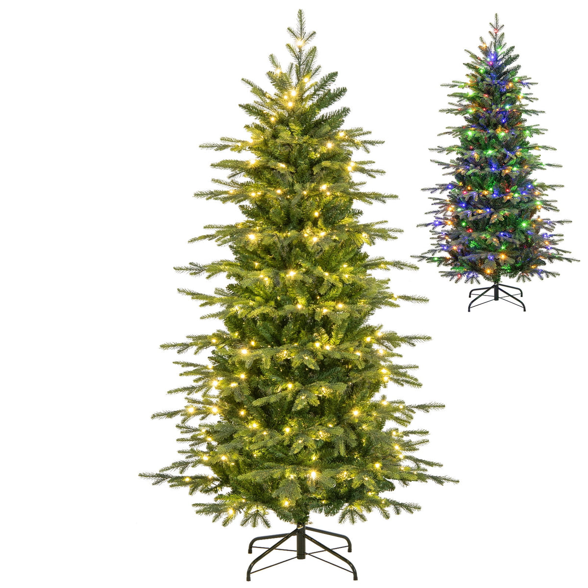 Topbuy 9 FT Pre-lit Artificial Christmas Tree Hinged Xmas Tree with 1770 Branch Tips 560 Multicolored & Warm White LED Lights