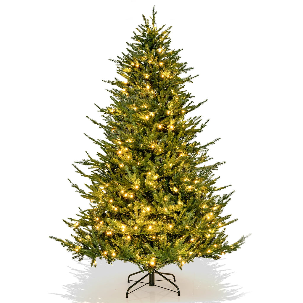 Topbuy 6FT Artificial Christmas Tree Pre-lit Xmas Tree with 280 Warm White LED Lights 8 Lighting Modes 788 PE & PVC Branch Tips