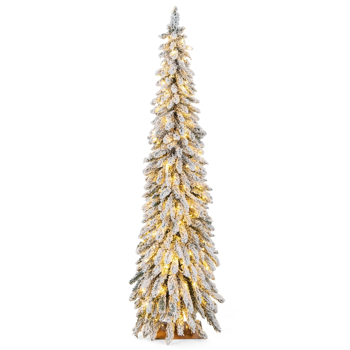 Topbuy 4FT Pre-lit Artificial Christmas Tree Snow-flocked Xmas Pencil Tree with 225 Branch Tips 100 LED Lights 2 Lighting Colors