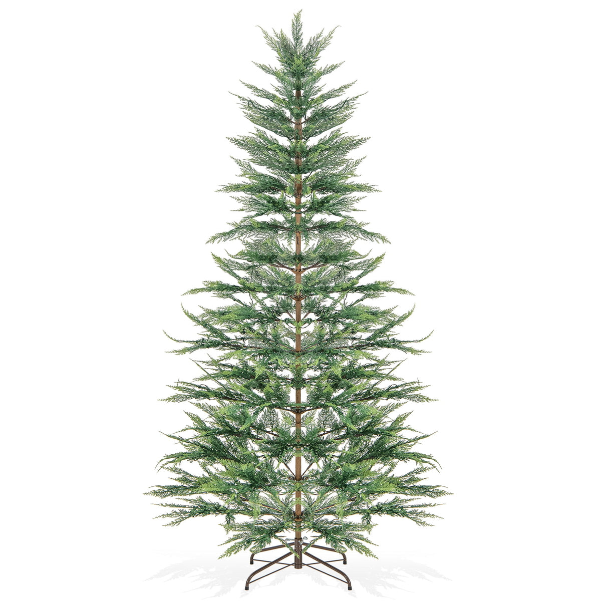 Topbuy 6.5 FT Artificial Cypress Christmas Tree Pre-lit Hinged Xmas Tree with 430 Warm White LED Lights 470 Highly Simulated Branch Tips