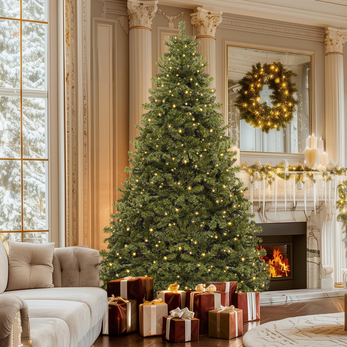 Uforic 6ft Pre-Lit Artificial Christmas Tree with 880 Tips and 250 Warm Lights for Home and Party