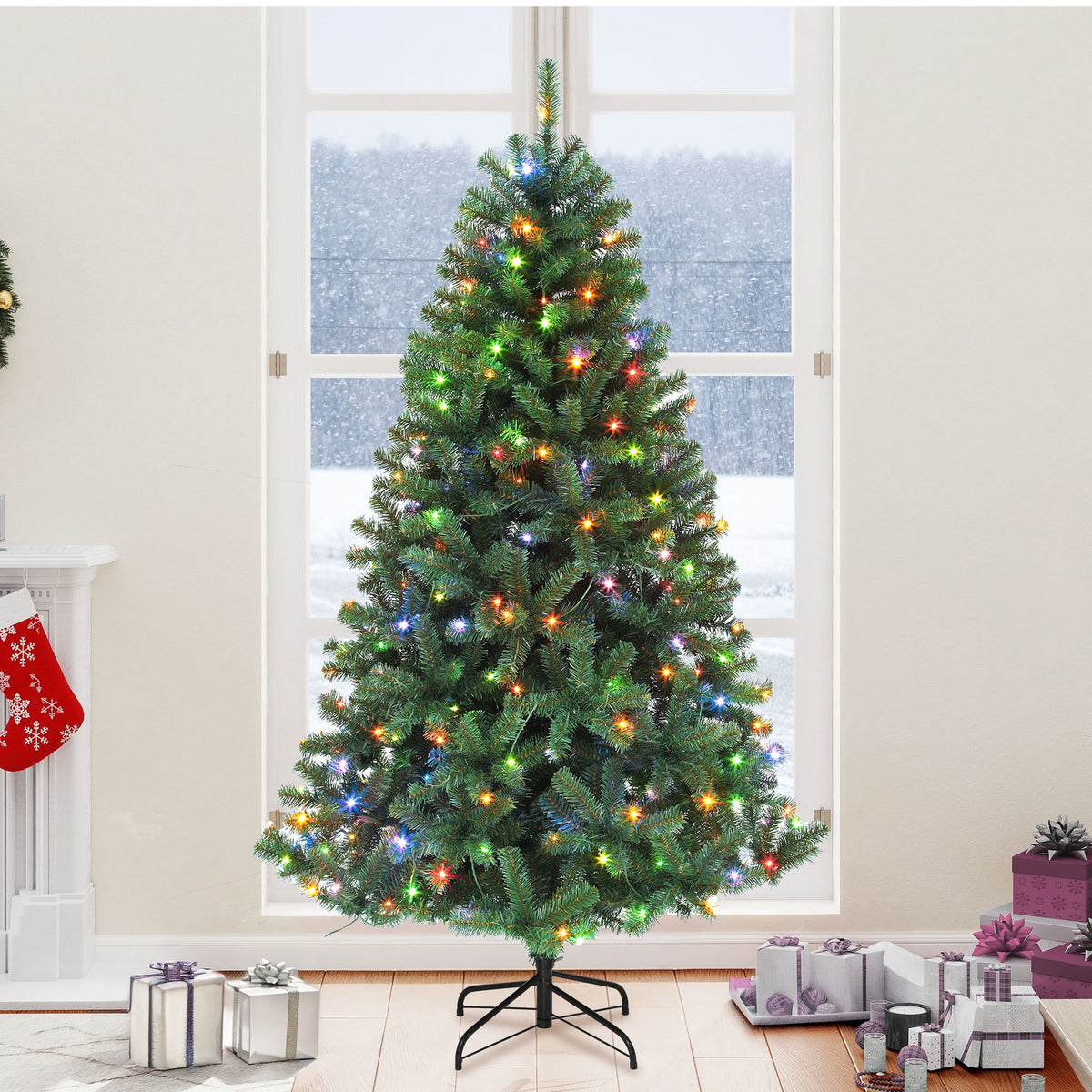 Uforic 6ft Pre-lit Hinged Spruce Artificial Christmas Tree with 1000 Branch Tips & 250 Lights, Remote Control, 11 Light Modes, Green