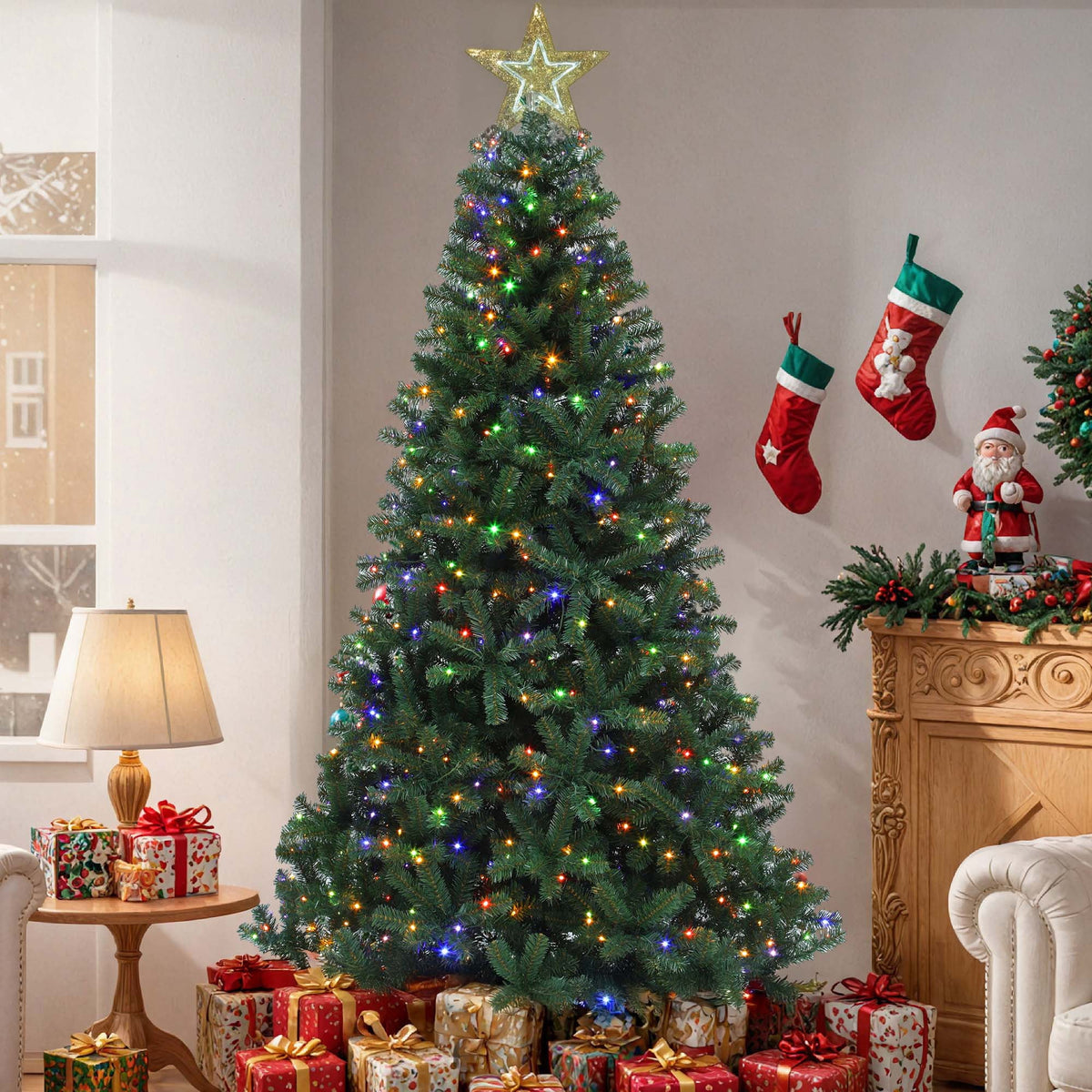 Uforic 6ft Pre-Lit Artificial Christmas Tree with 1000 Branch Tips&250 Warm Lights, Remote Control, Green