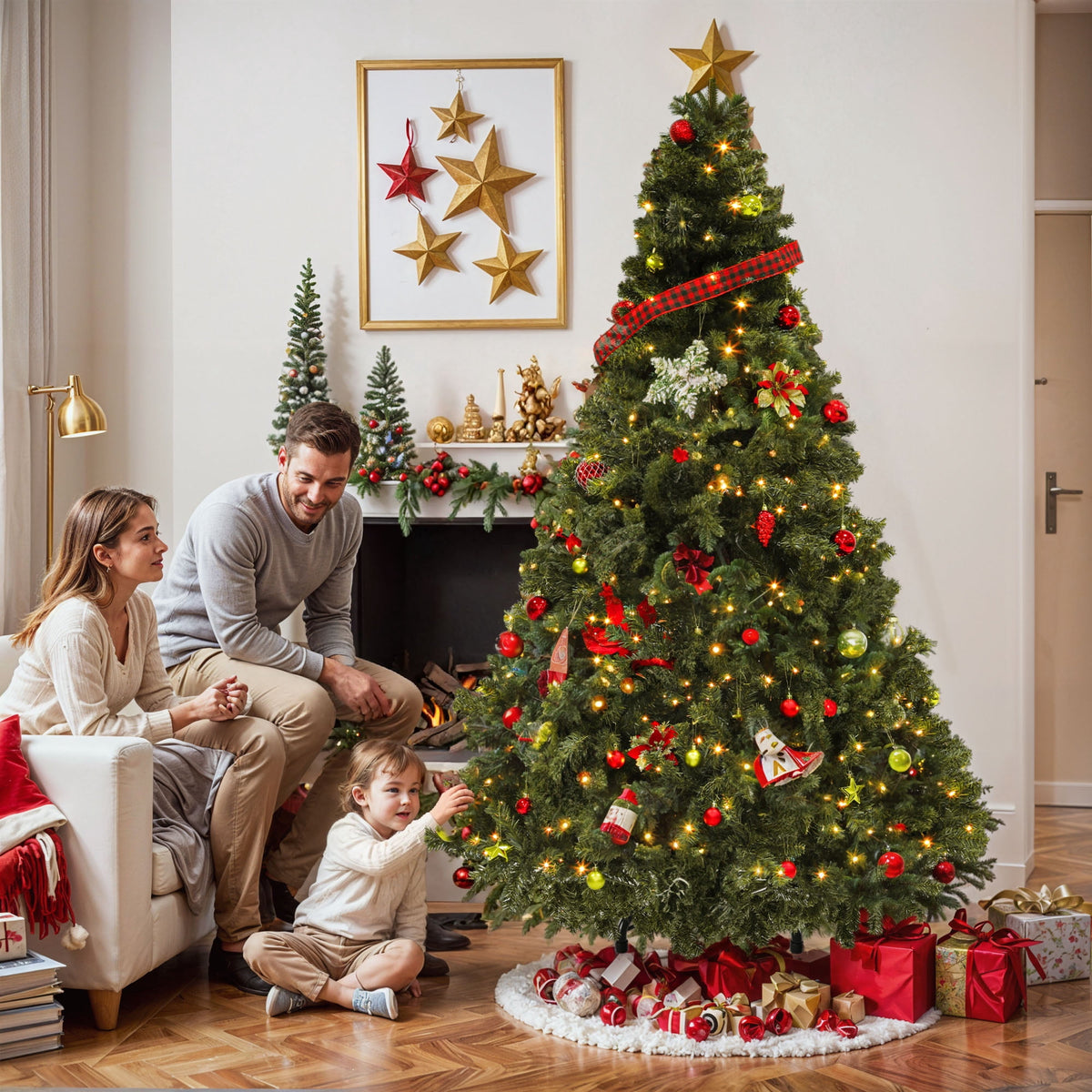 Uforic 6ft Pre-lit Hinged Spruce Artificial Christmas Tree with 1000 Branch Tips & 250 Lights, Remote Control, 11 Light Modes, Green