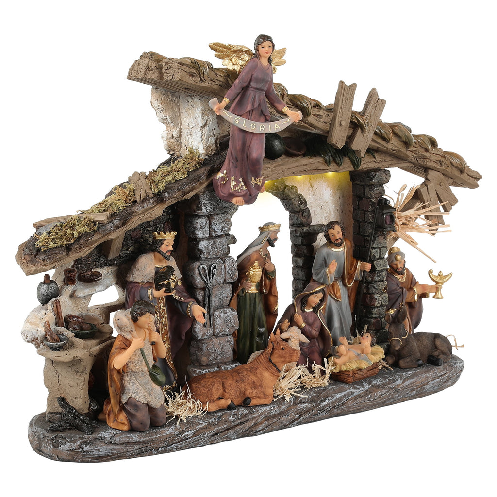 Ultym 20 inch Lighted Christmas Nativity Scene Set of 12 with Rustic Stable