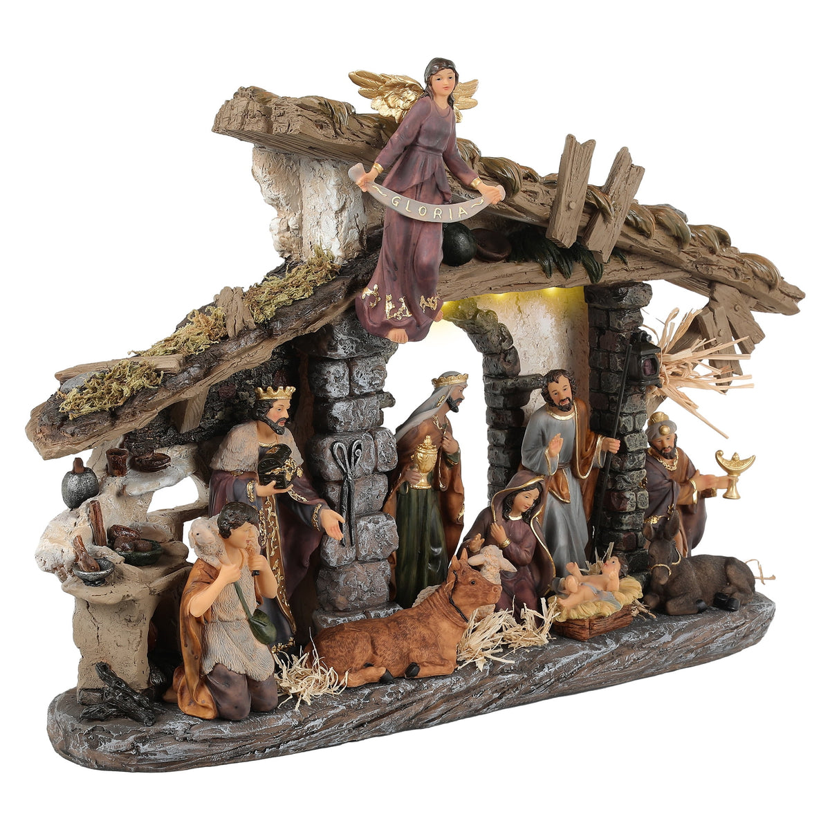 Ultym 20 inch Lighted Christmas Nativity Scene Set of 12 with Rustic Stable