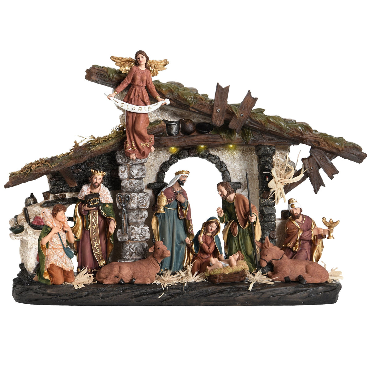 Ultym 20 inch Lighted Christmas Nativity Scene Set of 12 with Rustic Stable