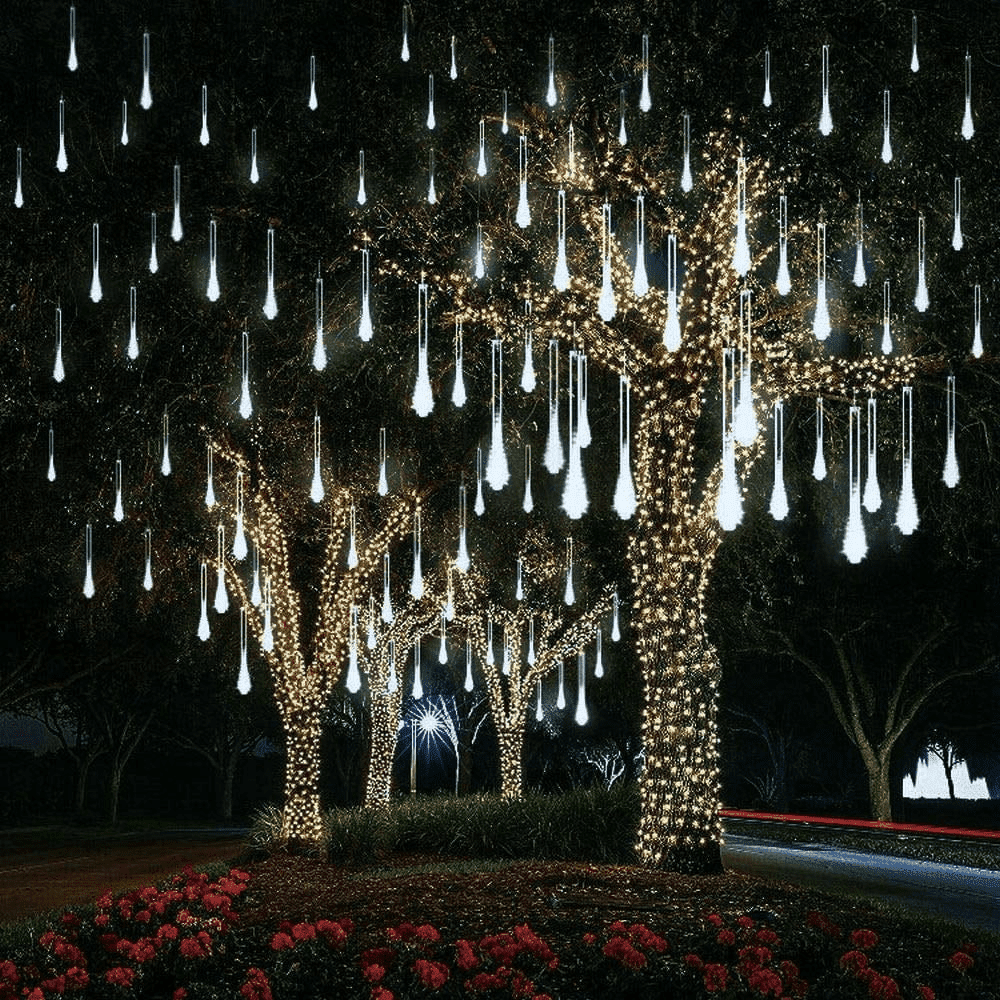 Upgraded Meteor Shower Rain Lights - 19.68 Inch, 10 Tubes, 540 LED Falling Rain Drop Christmas Light, Waterproof Cascading Lights for Holiday Party Wedding Christmas Tree Decoration (White)