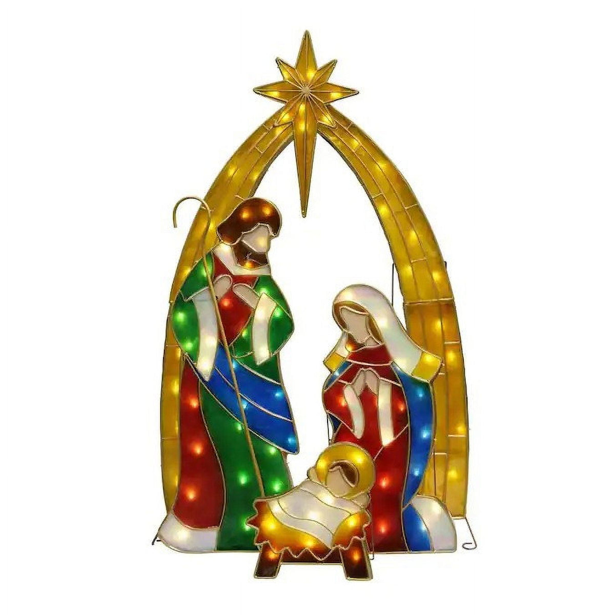 Uutvmp Mini Metal Pre-Lit Patio Decor, Nativity Scene Outdoor Indoor Sparkling Standing Holiday Display