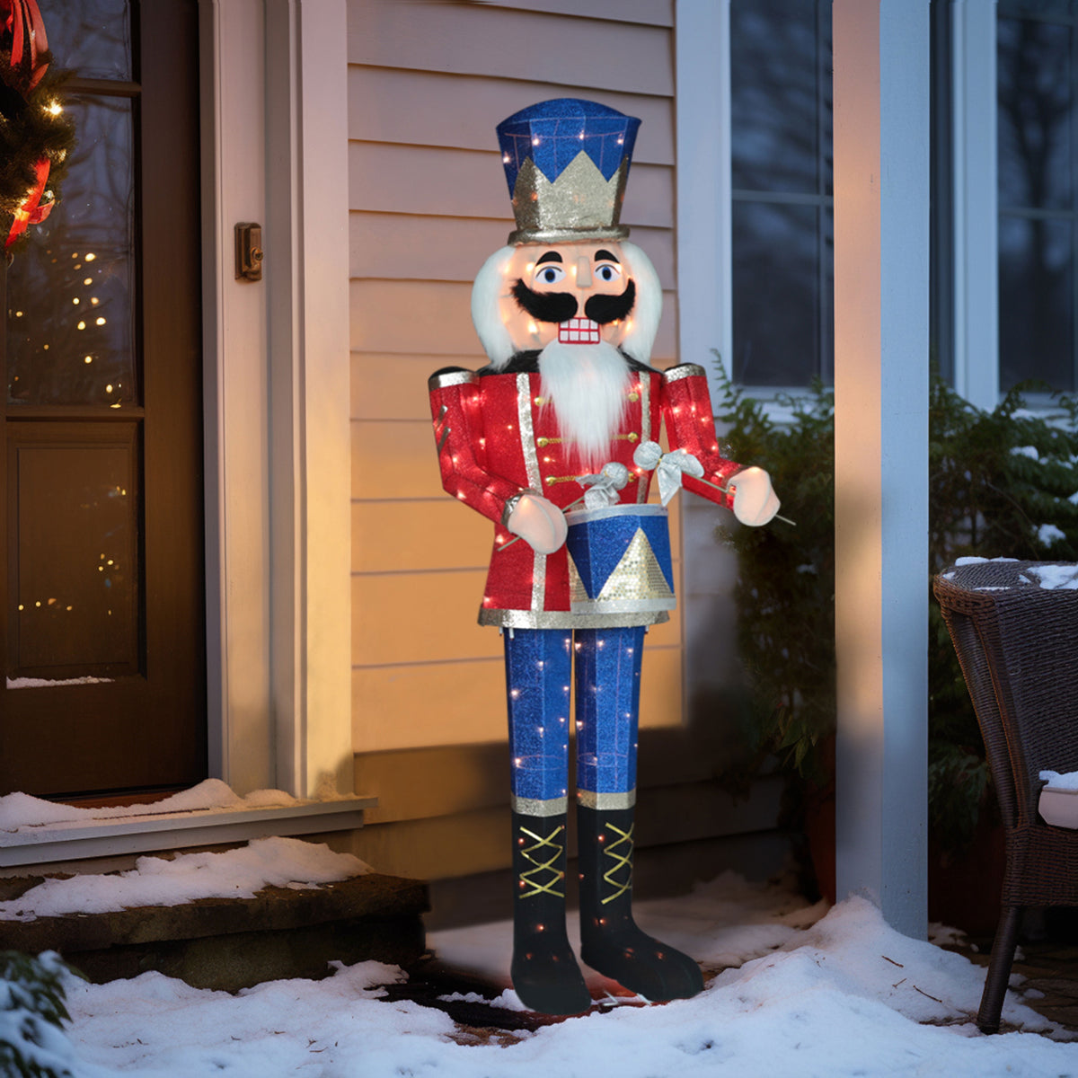 VEIKOUS 5ft Christmas 3D Nutcracker Soldier Decoration, Indoor & Outdoor Decoration W/ Ground Stakes and Candy Cane for Holiday