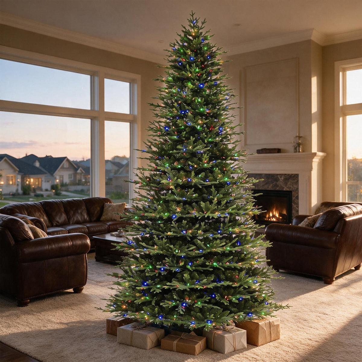 VIVATREES 12FT Pre-Lit Artificial Christmas Tree, 8165 Branch Tips 850 LED Lights, 10 Lighting Modes, PE+PVC Foliage, Foot Pedal Control Xmas Tree for Home, Office Decor