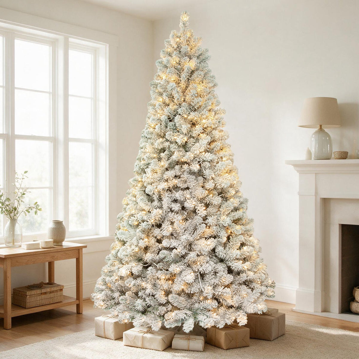 VIVATREES 6ft Pre-lit Artificial Christmas Tree 760 Hinged Branch Tips with 230 LED White Warm Lights Foldable Metal Base
