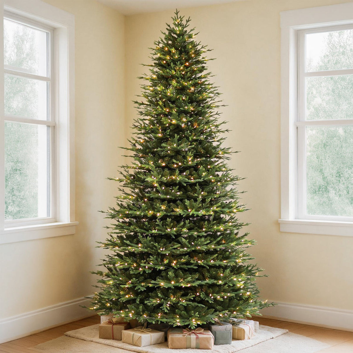 VIVATREES 12FT Pre-Lit Artificial Christmas Tree, 8165 Branch Tips 850 LED Lights, 10 Lighting Modes, PE+PVC Foliage, Foot Pedal Control Xmas Tree for Home, Office Decor