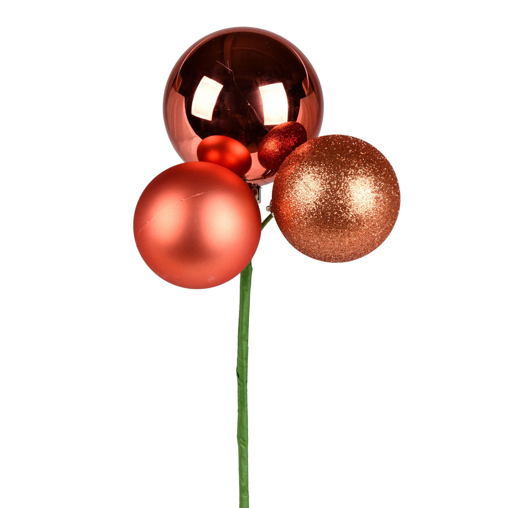 Vickerman 18" Coral Ball Ornament Christmas Pick, 4 per set