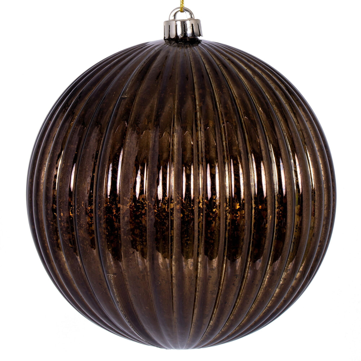 Vickerman 4" Chocolate Shiny Lined Mercury Ball Ornament, 6 per bag.