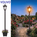 Volivo Solar Lamp Post Light with Planter 63inch, Led Blub 3000K Warm White Solar Pathway Lights Stainless Steel, Waterproof Street Lights for Garden, Porch, Walkway